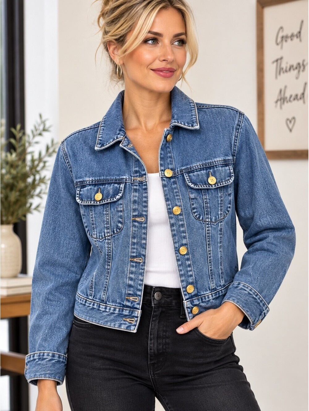 Talbots Petite Small Blue Denim Front Buttons